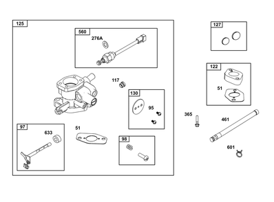 Carburetor And Fuel Supply Group Diagram and Parts List for 389575-0006-E1 200000 - 399999 Briggs and Stratton Engine
